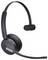 Een zwarte draadloze headset met een enkel gevoerd oorkussen, microfoonarme en verstelbare hoofdband.
