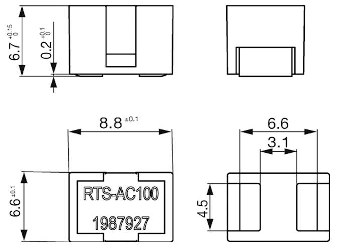 Schurter Temperatuurzekering 60 V/DC (l x b x h) 8.8 x 6.6 x 6.7 mm 1 stuk(s)-1