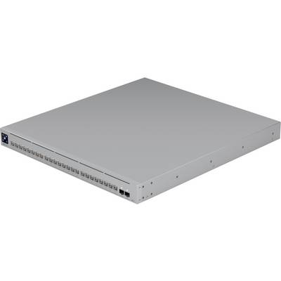 Een netwerkswitch met meerdere Ethernetpoorten wordt weergegeven, ontworpen voor montage in een serverrek, ter ondersteuning van gegevensdistributie.