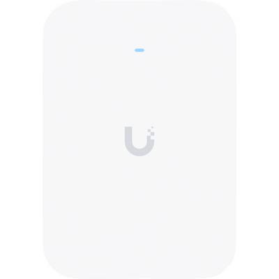 Een wit apparaat met een blauwe indicatorlamp en een gestileerd 'U'-logo in het midden.
