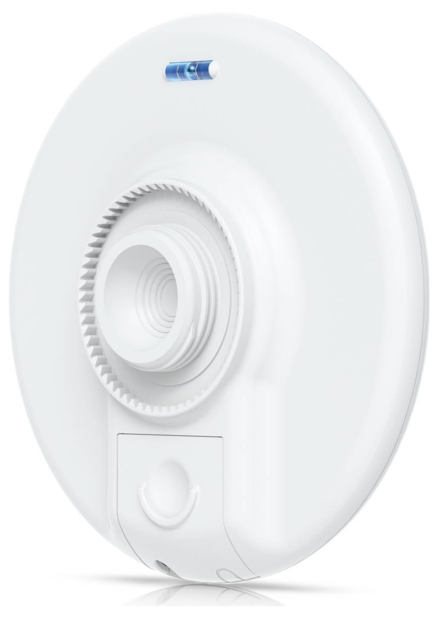 Een wit rond rookmelder met een blauwe indicatorlamp, ontworpen voor plafondmontage.