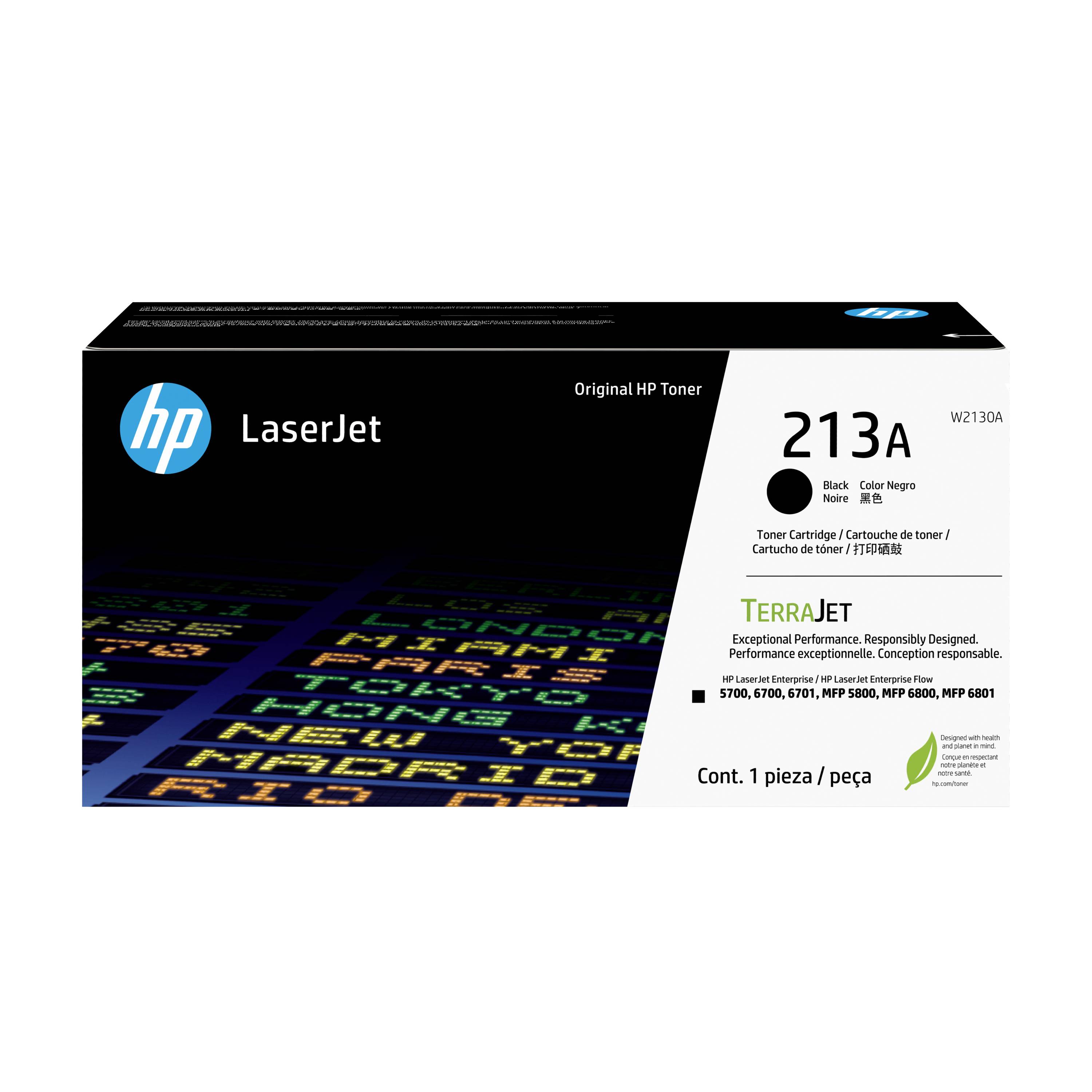 HP LaserJet 213A Originele HP tonercartridgedoos, zwart-wit verpakking gelabeld 'TERAJET' en 'Cont. 1 pieza / peça'.