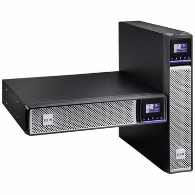 Twee Eaton-rackmount-noodstroomaggregaten, één horizontaal en één verticaal, weergegeven op een witte achtergrond.