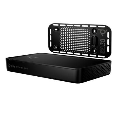 Zwart Poly Studio G62-apparaat met een geperforeerde montagebeutel erbovenop weergegeven op een witte achtergrond.