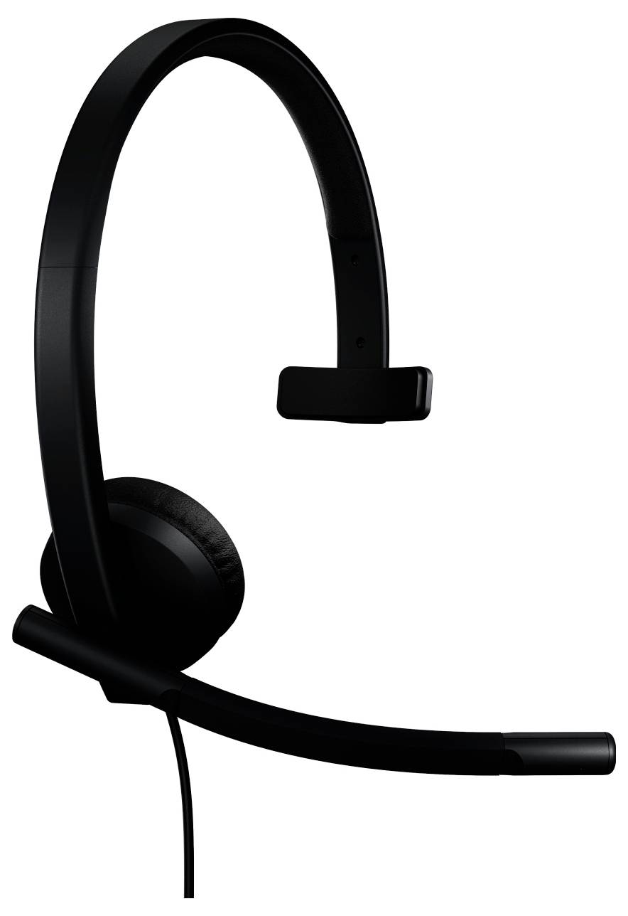 Zwarte over-the-head hoofdtelefoon met een boomrmicrofoon en gevoerde oorschelp op een witte achtergrond.