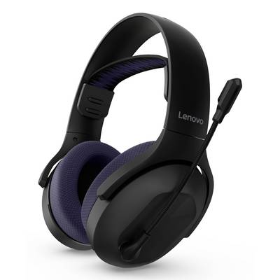 Zwarte Lenovo over-ear gaming headset met gevoerde oorkussens en bevestigde boomarmen microfoon