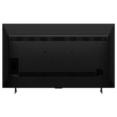 De afbeelding toont het achteraanzicht van een zwarte flatscreen-televisie met zichtbare montagepunten en ventilatieroosterjes.