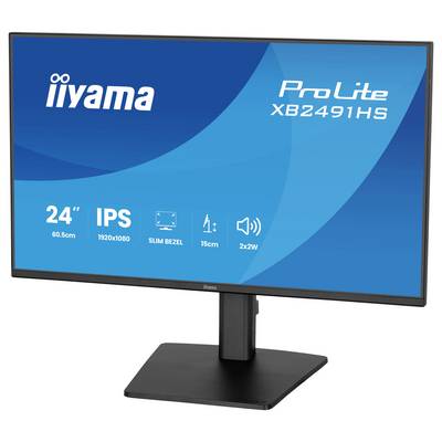 Iiyama ProLite XB2491HS monitor, 24-inch, IPS, 1920x1080 resolutie, smal frame, 15cm hoogteverstelling, 2x2W speakers.