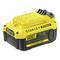 Een geel en zwart Stanley Fatmax V20 lithium-ion accu, met een capaciteit van 4.0Ah, ontworpen voor elektrische gereedschappen.