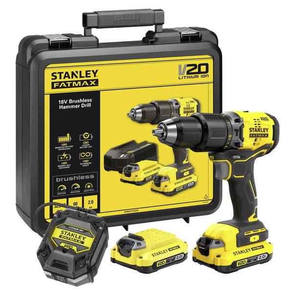 STANLEY V 20 SFMCD715D2K-QW Accu-klopboor/schroefmachine   18 V Aantal meegeleverde accu's: 2 2 Ah Li-ion Incl. 2 accu's, Incl. lader
