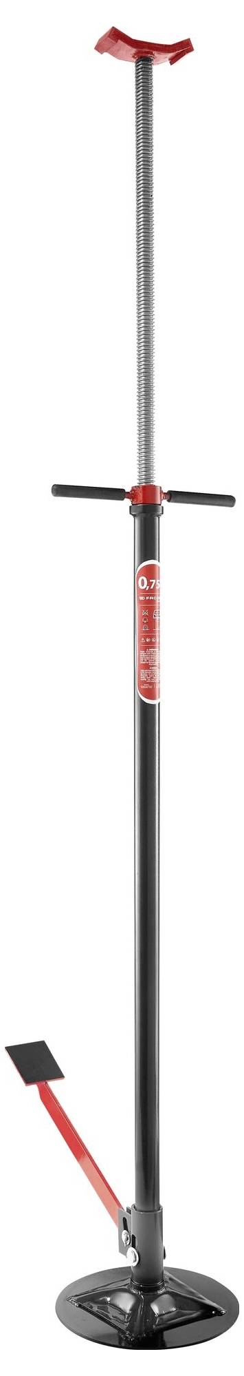 Een lange springpaal met een zwart hoofdlichaam, rood handvat en voetsteun, ontworpen voor springen.