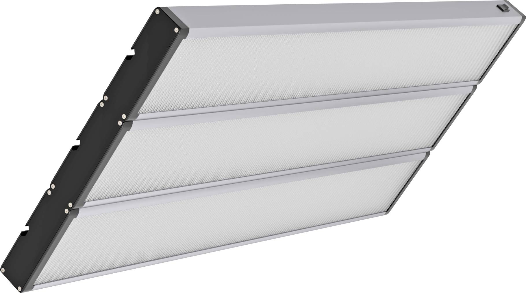 Rechthoekig LED-paneellicht met drie secties, ontworpen voor plafondmontage, gebruikt voor energie-efficiënte binnenverlichting.