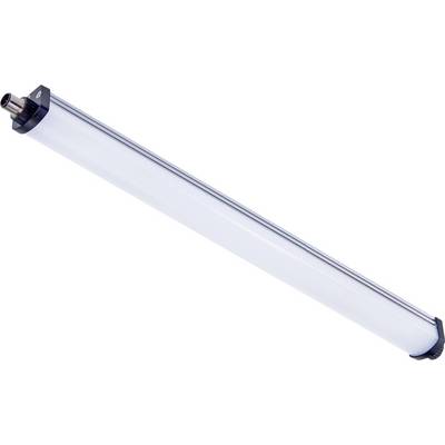 Een lange, cilindrische LED-buislamp met witte behuizing en zwarte eindkappen, diagonaal tegen een witte achtergrond gepositioneerd.