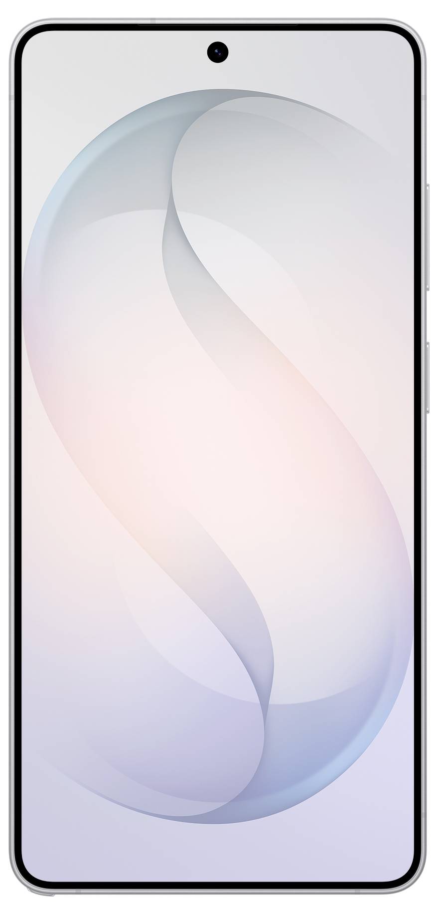 Een smartphone met een strak ontwerp, voorzien van een groot, edge-to-edge display en een centrale front-camera bovenaan het scherm.