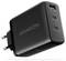 Zwarte AXAGON wandlader met EU-stekker, één USB-A en twee USB-C poorten gelabeld QC-30W, PD2-65W en PD1-100W.