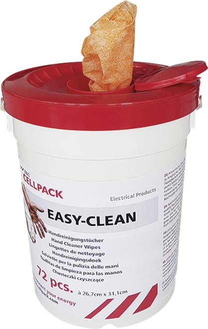 Rode emmer met Easy-Clean handreinigende doekjes met een opklapbare doekjesdispenser in het deksel