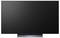 Een flatscreen-tv met een leeg zwart scherm op een standaard, getoond tegen een witte achtergrond.