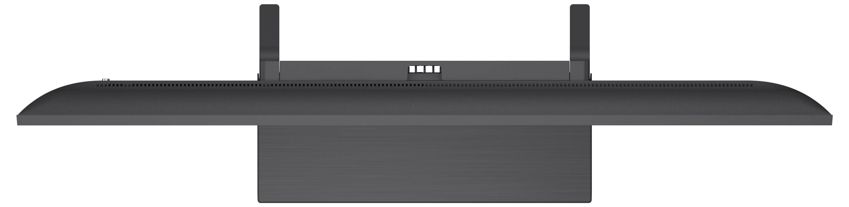 Achterkant van een flatscreen-tv op een voet, met zicht op het achterpaneel en twee antennes.