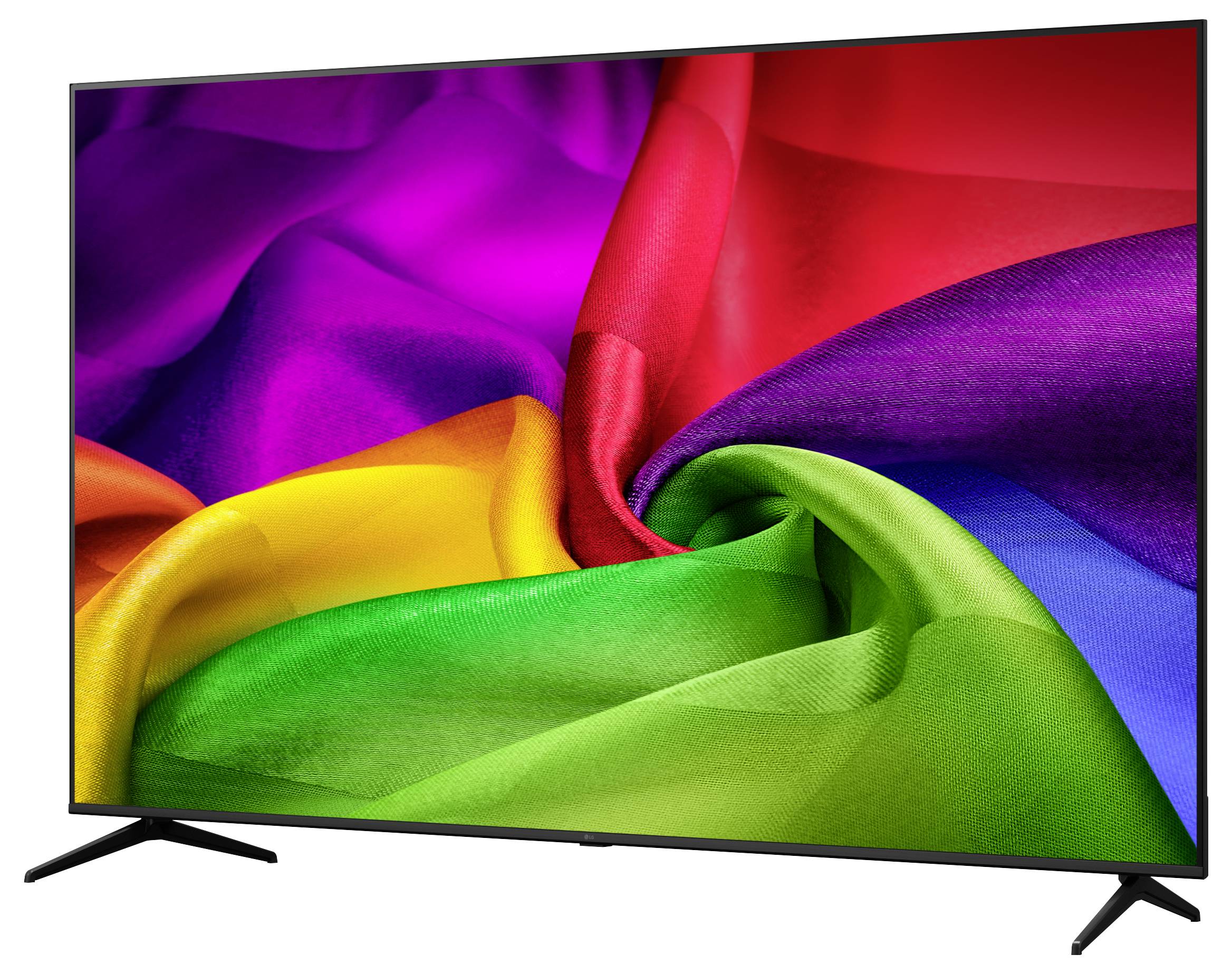 Flatscreen-televisie met een helder regenboog-wervelingabstract beeld op het scherm