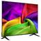 Flatscreen-tv die een kleurig regenboog zijde stof beeld op een witte achtergrond weergeeft.