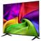 Flatscreen-tv met heldere regenboogkleurige, stoffen abstracte wervelingen op een zwart standaard