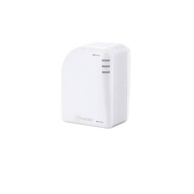 Witte LoRaWAN draadloze sensor- of apparaatmodule met indicatorsleuven, weergegeven op een effen witte achtergrond.