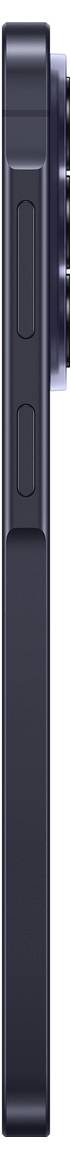 Zijaanzicht van een zwarte smartphone met slanke vorm, aan-uitschakelaar en uitstekende achtercameralens.