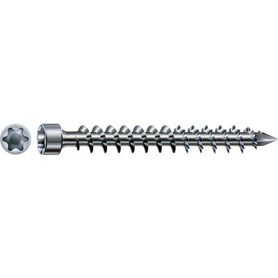 Een metalen zelfborende schroef met een zeshoekige onderlegschijfkop en scherpe puntige tip, horizontaal op een witte achtergrond weergegeven.