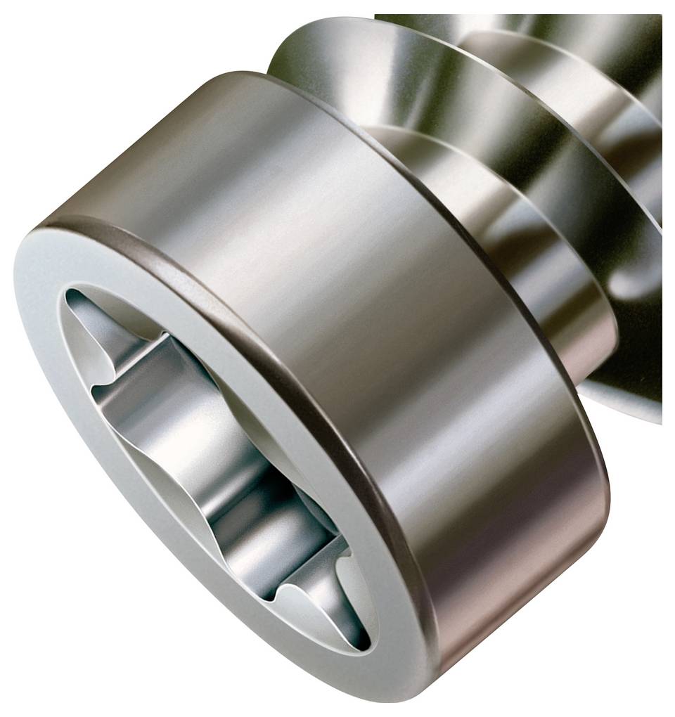 Close-up van een glanzend metalen lager- of katrolcomponent met een gegroefd binnenopening, weergegeven op een witte achtergrond.
