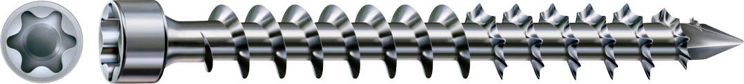 Een metalen zelfborende schroef met een stervormige aandrijfkop, weergegeven in zijaanzicht op een witte achtergrond.