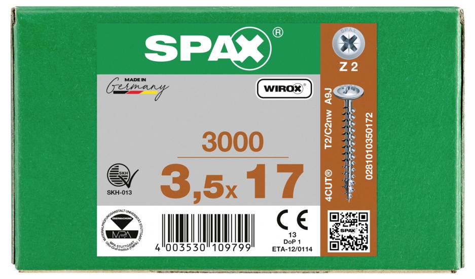 SPAX 0281010350172 Achterpaneelschroeven 3.5 mm 17 mm Kruiskop Pozidriv Staal 3000 stuk(s)-7