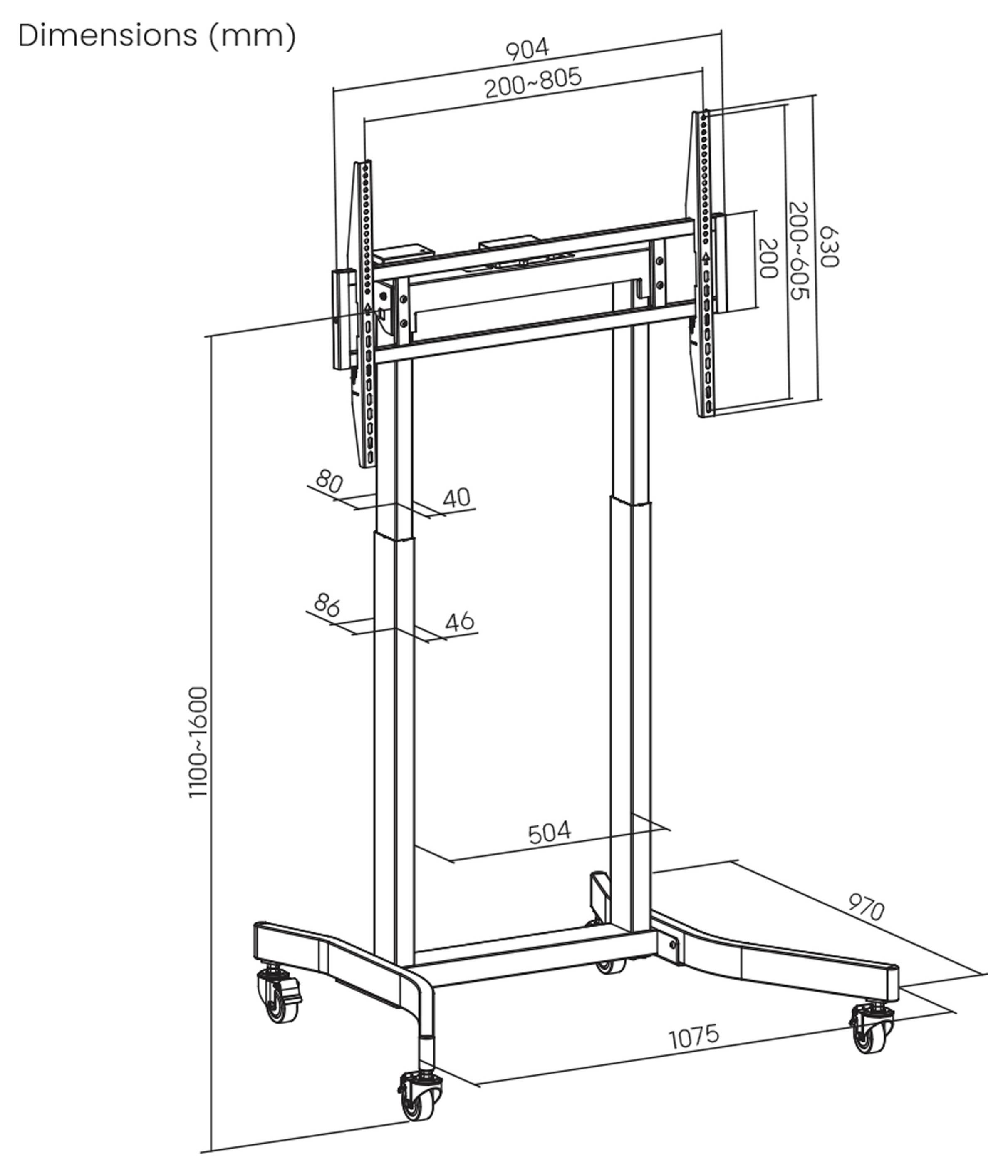 SpeaKa Professional SP-TVC-1700 TV-wagen 139,7 cm (55") - 254,0 cm (100") Vloerstandaard, Kantelbaar, Gemotoriseerd, In -12