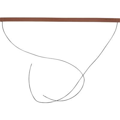 Draadklopper met houten handvat met een brede driehoekige lus en twee losse draden die eronder hangen.