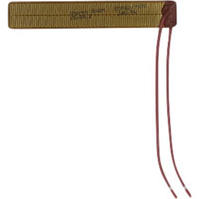 Platte flexibele verwarmingselement strip met twee rode draadverbindingen op het rechtereind bevestigd.
