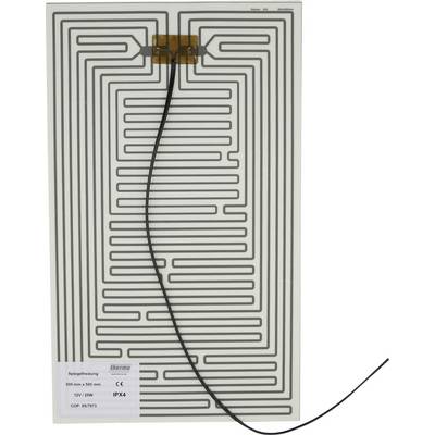 Rechthoekige elektrische verwarmingsmat met een serpentinevorming verwarmingspatroon en bijbehorende voedingskabel, weergegeven op een witte achtergrond.