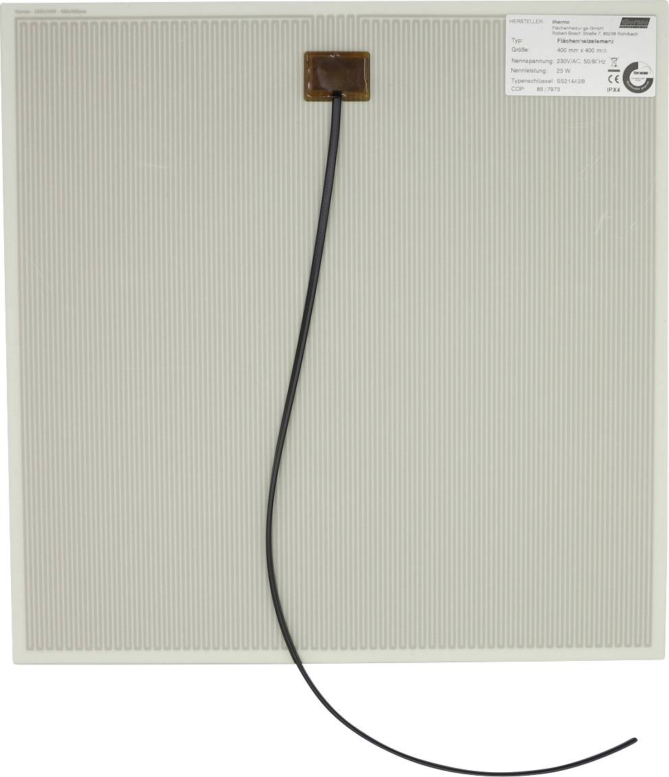 Platte rechthoekige paneelantenne met een zwarte kabel bevestigd nabij de bovenkant en een klein productlabel in de rechterbovenhoek.