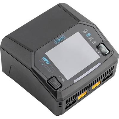 ToolkitRC elektronisch apparaat met een touchscreen en bedieningsknoppen, weergegeven op een witte achtergrond met het ToolkitRC-logo erboven.