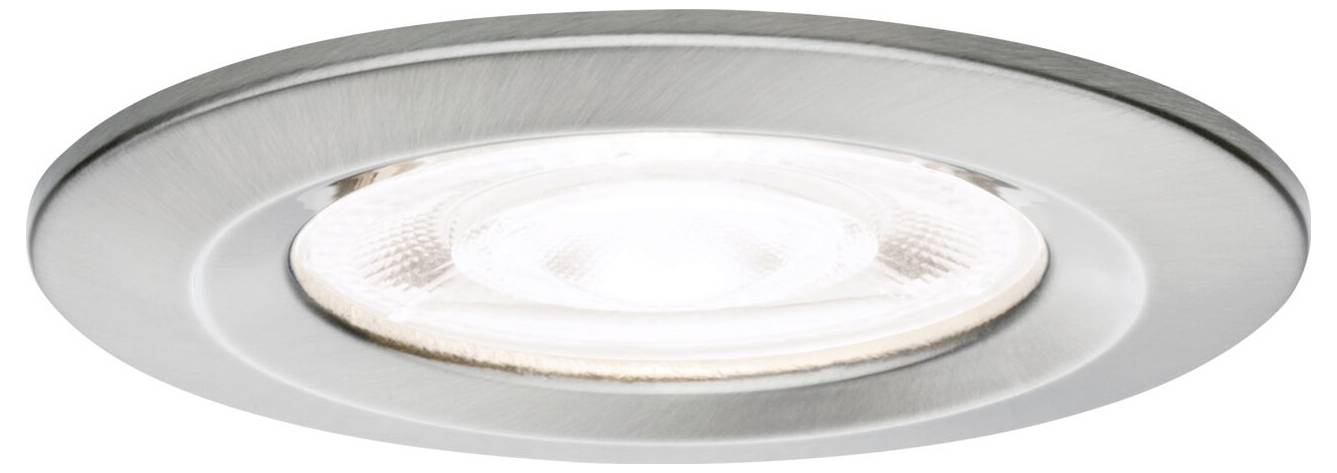 Rond wit LED-verlichtingsarmatuur met geslepen buitenring en gestructureerde centraaleLens, weergegeven van bovenaf op een effen achtergrond.