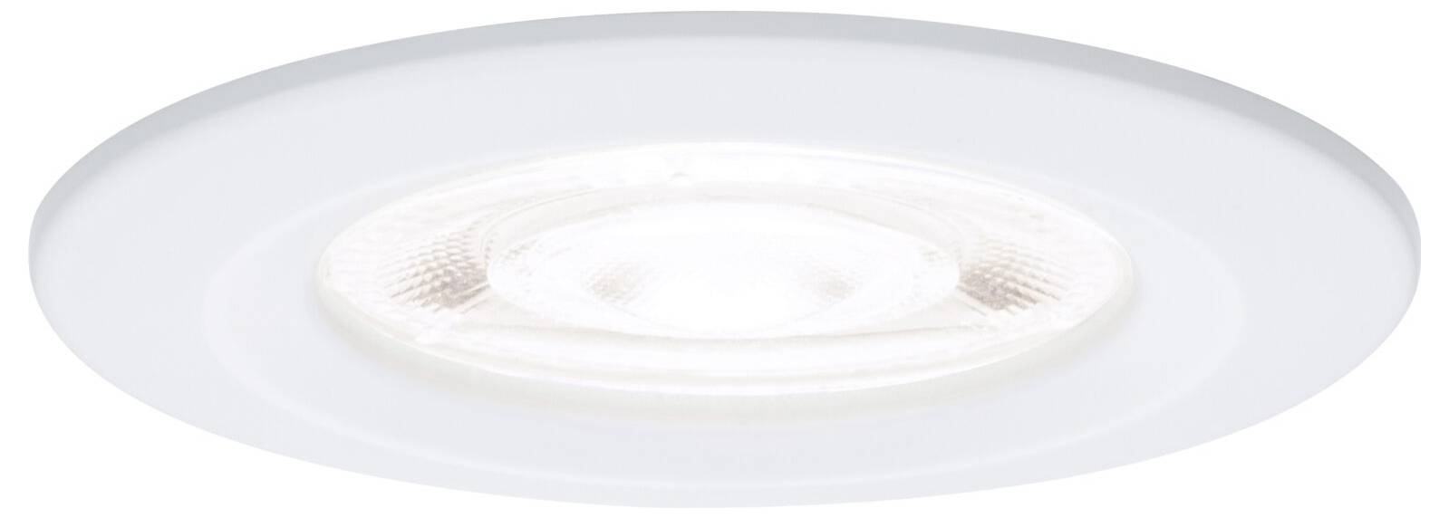 Een rond wit ingebouwd plafondlicht gezien van onderen, met een mat buitenring en centraal lampgebied.