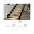 Moderne zwevende houten trap met zwarte zijleuningen en verlichting onder de treden, plus een diagram van LED-stripverlichting onderdelen en connectoren eronder.