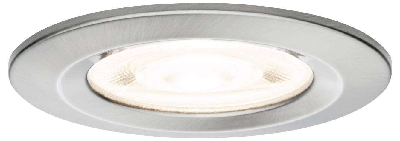 Ronde ingebouwde plafondlamp met geborsteld zilverkleurig frame en een gloeiend centraal peertje.