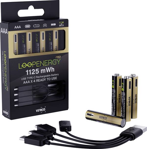 Verico LoopEnergy Pro AAA1125 Oplaadbare batterij (USB-C) Li-ion 750 mAh 1.5 V 4 stuk(s)