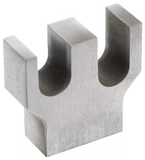 Metalen U-vormige beugel met drie verhoogde pennen, geïsoleerd op een witte achtergrond.