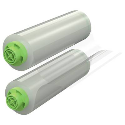 Twee cilindrische grijze filtercartridges met felgroene eindkappen, weergegeven gestapeld diagonaal op een witte achtergrond.