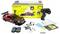 RC driftauto sportwagenpakket met afstandsbediening, batterij, oplader, reservewielen, instructies en accessoires weergegeven voor de productdoos.