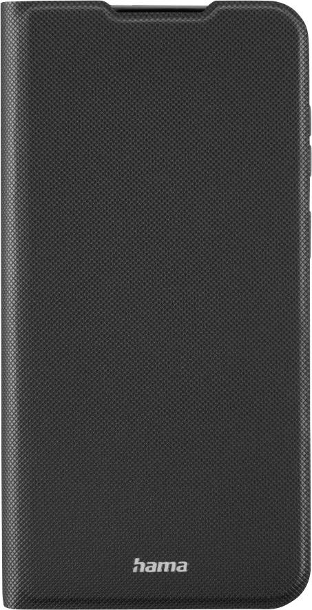 Zwarte gestructureerde Hama smartphonehoesje of portemonneehoesje met afgeronde hoeken en voorklepje.