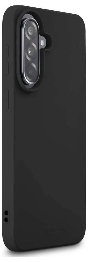 Zwart smartphonehoesje met een groot cameragat in de rechterbovenhoek.