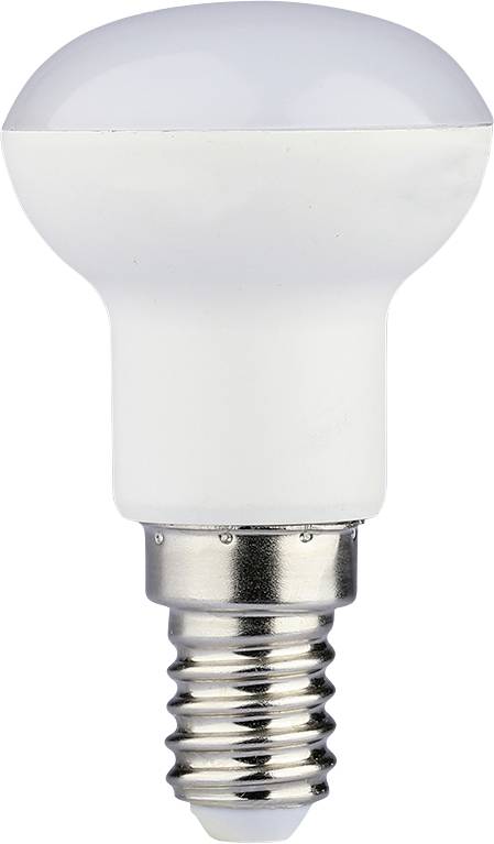 Witte LED-gloeilamp met een grijze koepel en metalen schroefdraadvoet, weergegeven op een effen achtergrond.