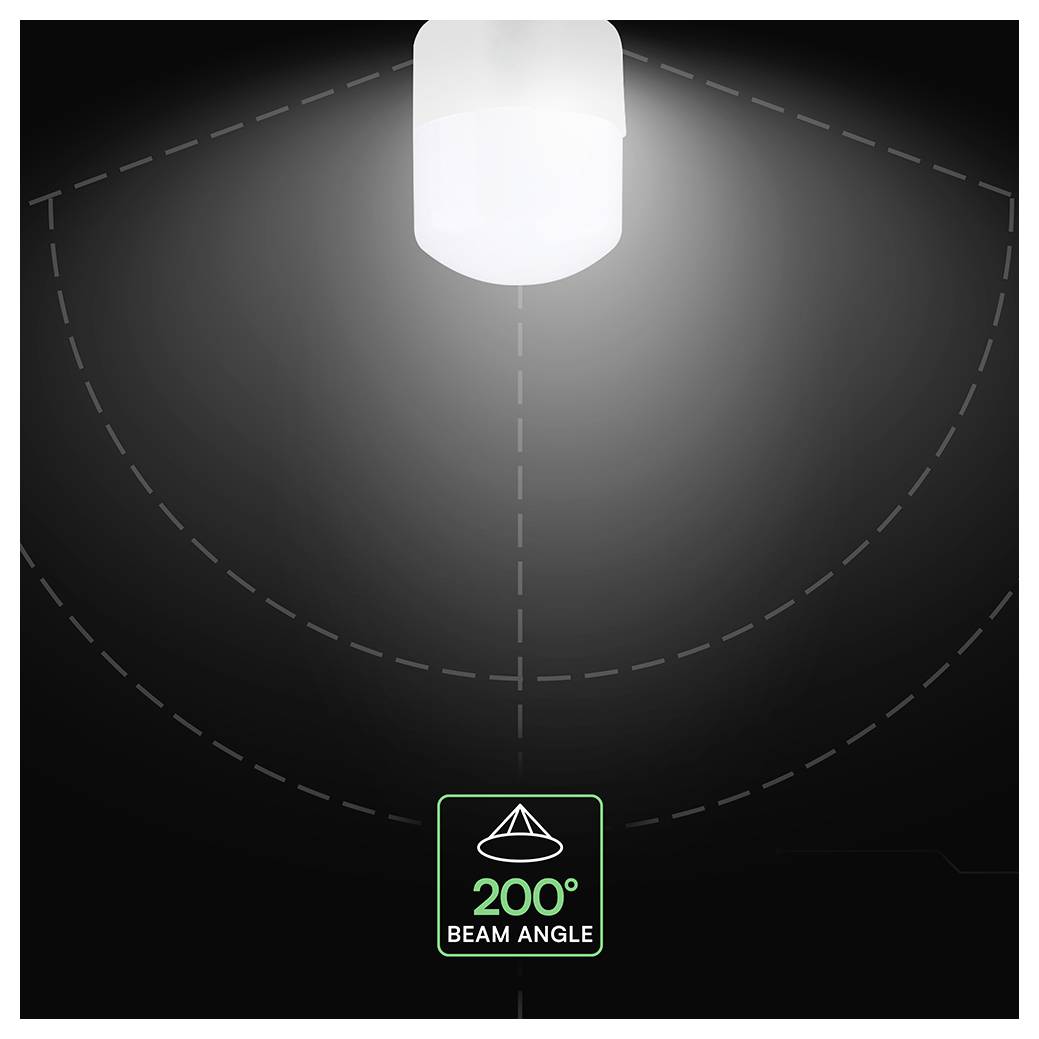 Diagram met een plafondlamp met een 200° straalbocht en brede lichtspreidingsdekking.