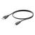 Zwarte USB-kabel met een standaard USB-A-stekker aan het ene uiteinde en een micro-USB-connector aan het andere uiteinde, weergegeven op een witte achtergrond.